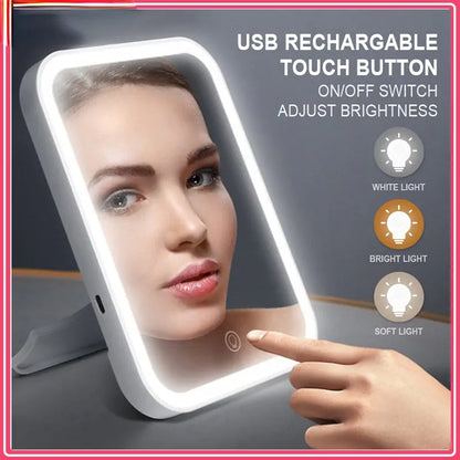 Portable Lighted Makeup Mirror – Touch Screen with Adjustable Brightness and USB Charging Port - ShopandTop