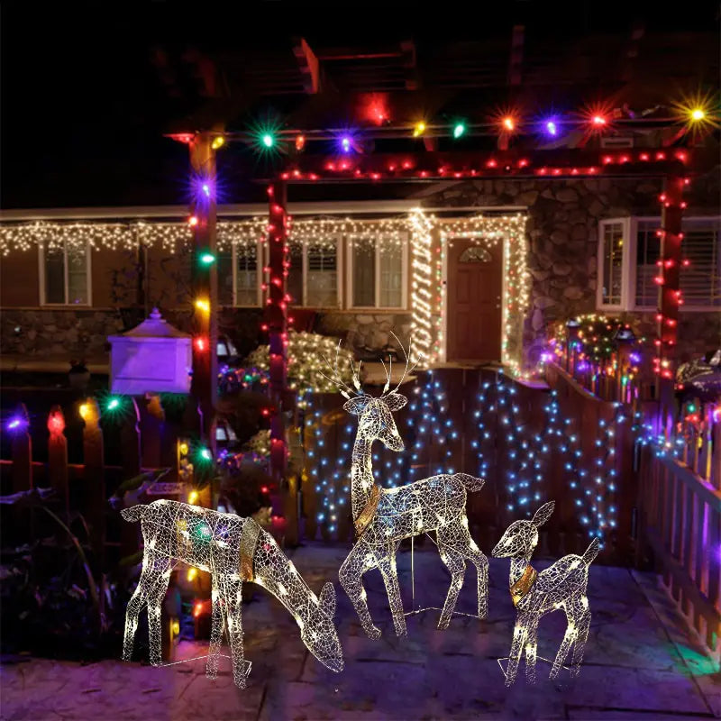 3pcs Christmas Wrought Iron Deer LED Light Glowing - ShopandTop