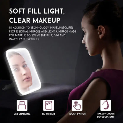 Portable Lighted Makeup Mirror – Touch Screen with Adjustable Brightness and USB Charging Port - ShopandTop