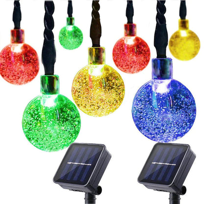 60 LED Solar String Lights - Waterproof Crystal Globe, 8 Modes