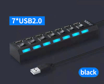 USB Hub 2.0 Multi USB Splitter with Switch - Fast, Durable, Plug & Play