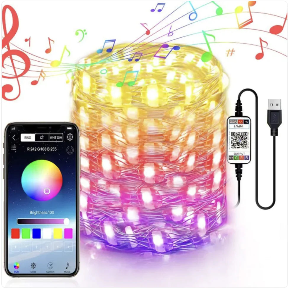 Bluetooth-Controlled LED Copper Wire String Lights with Music Sync - ShopandTop