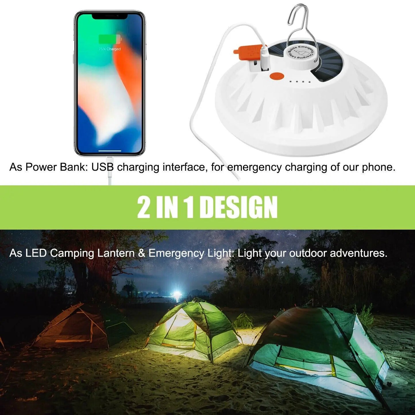 Rechargeable 60 LED Outdoor Camping Tent Light USB & Solar Lantern Hiking Lamp - ShopandTop