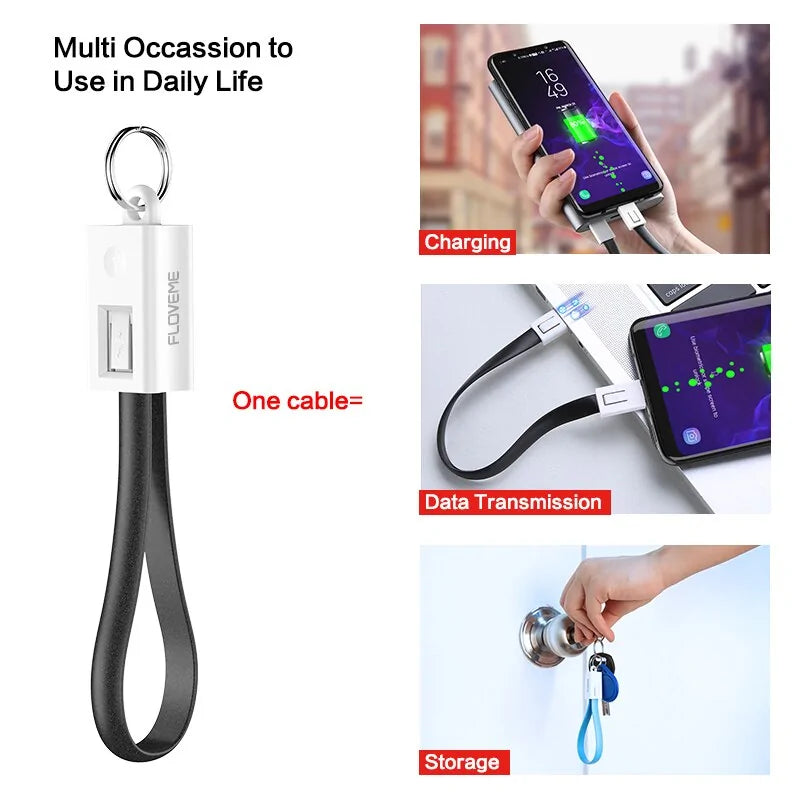 Mini KeyChain USB Cable: Lightning, Micro USB, Type C (iPhone, Samsung) - ShopandTop