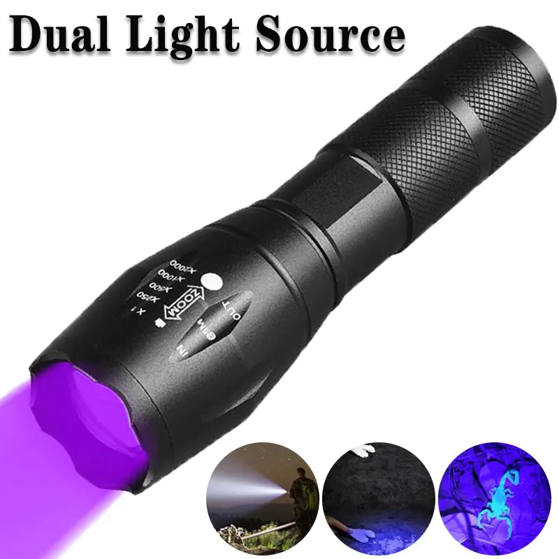 Ultraviolet White Lamp Retractable Flashlight - Dual Lamp Design with Adjustable Beam - ShopandTop