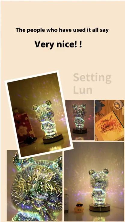 3D Fireworks Glass USB Bedside Lamp - Multicolor Dream Atmosphere Light