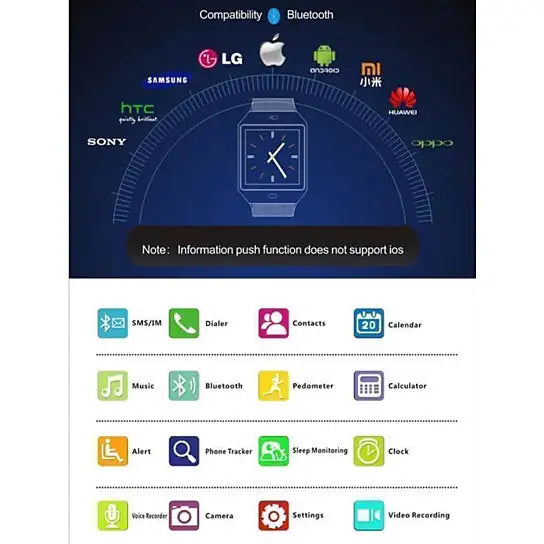 Bluetooth Smart Watch Phone + Camera SIM Card For Android IOS Phones