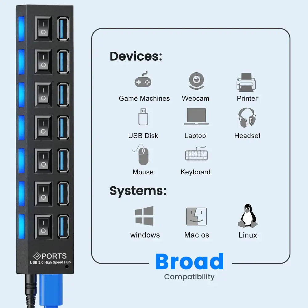 USB Hub 2.0 Hub Multi USB Splitter With Switch - ShopandTop