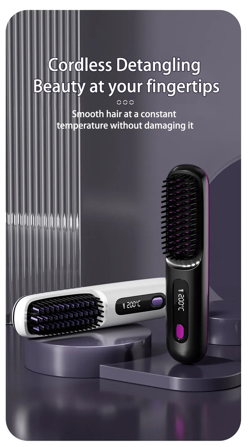 2-in-1 Wireless Hair Straightener & Curler Brush - ShopandTop