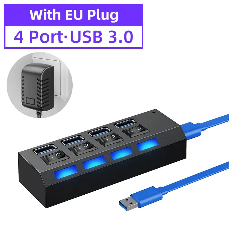 USB Hub 2.0 Hub Multi USB Splitter With Switch - ShopandTop