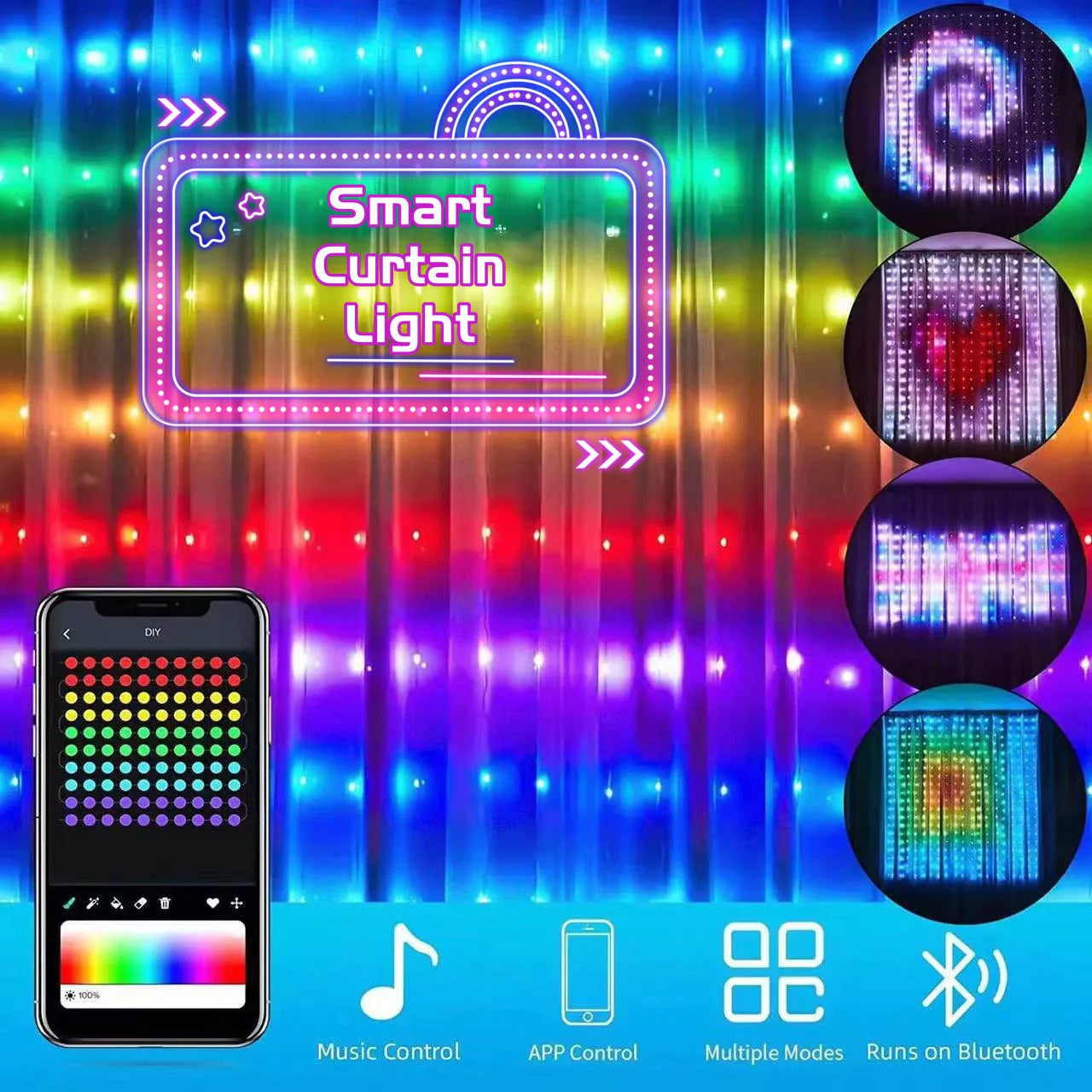 LED Bluetooth Smart RGB Curtain Lights - ShopandTop