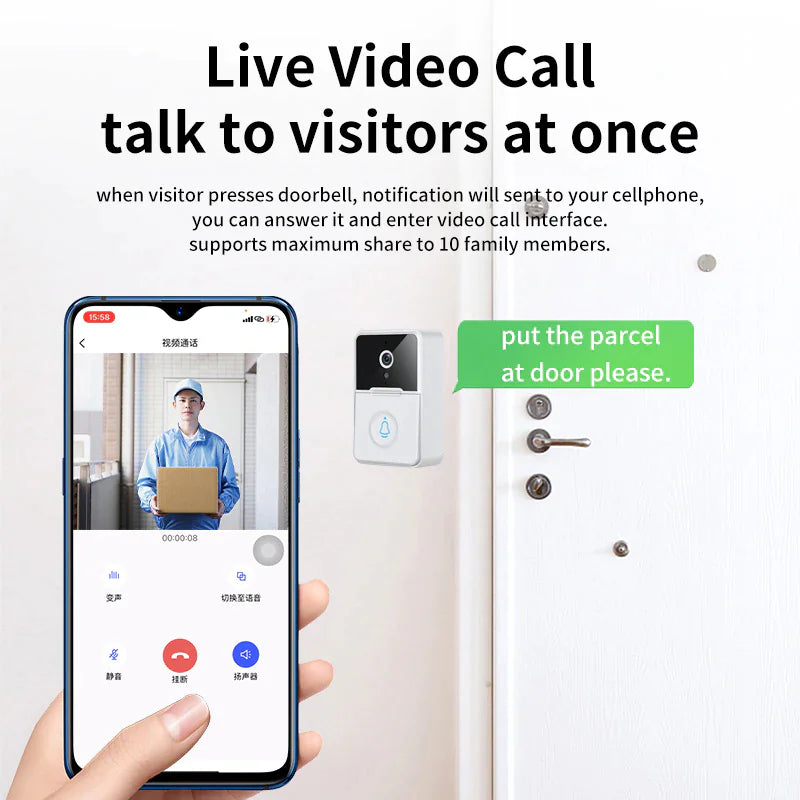 Wireless Security Smart WiFi Doorbell Intercom Video Camera Door Ring Bell Chime - ShopandTop