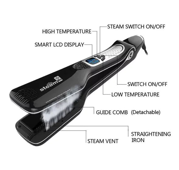 Steam Hair Brush Titanium Ceramic Flat Iron - ShopandTop