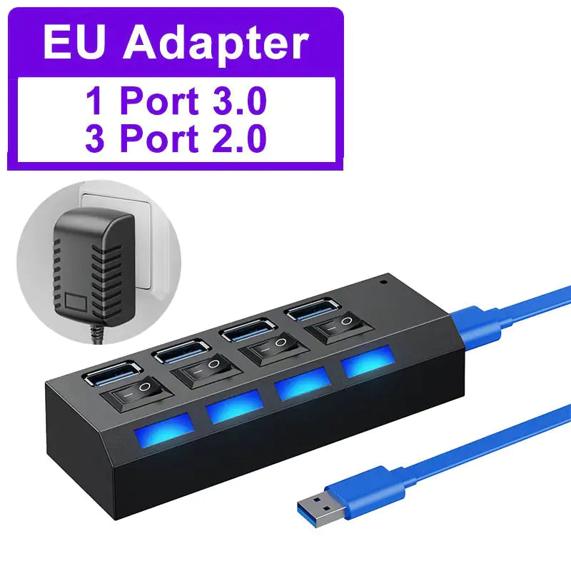 USB Hub 2.0 Hub Multi USB Splitter With Switch - ShopandTop