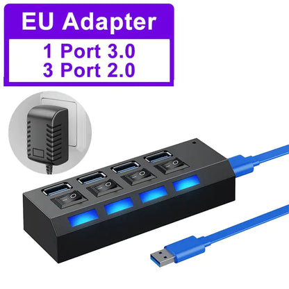 USB Hub 2.0 Hub Multi USB Splitter With Switch - ShopandTop