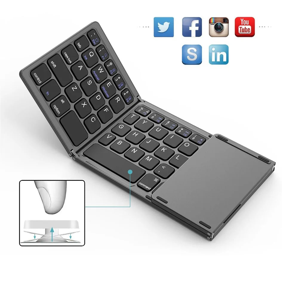 B033 Mini Bluetooth Folding Keyboard with Touchpad - Compatible with Windows, Android, iOS Tablets and Phones