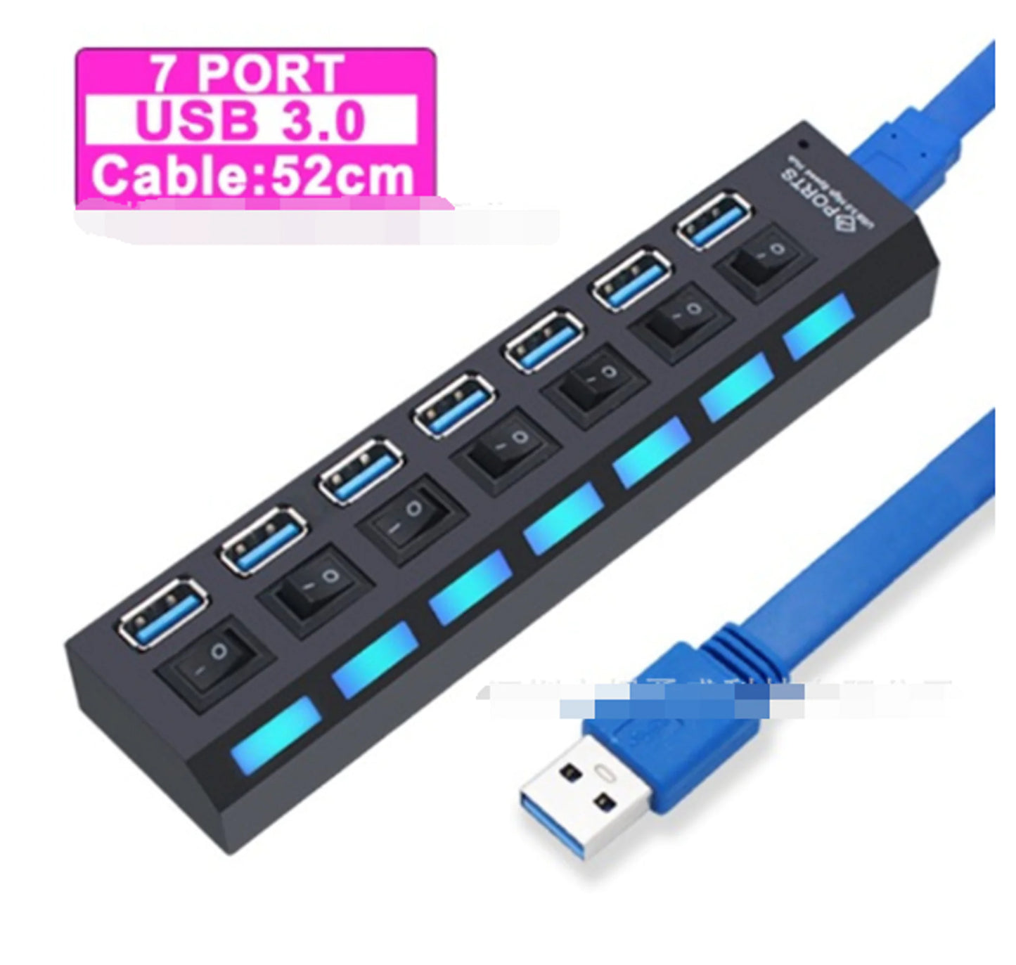 USB Hub 2.0 Multi USB Splitter with Switch - Fast, Durable, Plug & Play