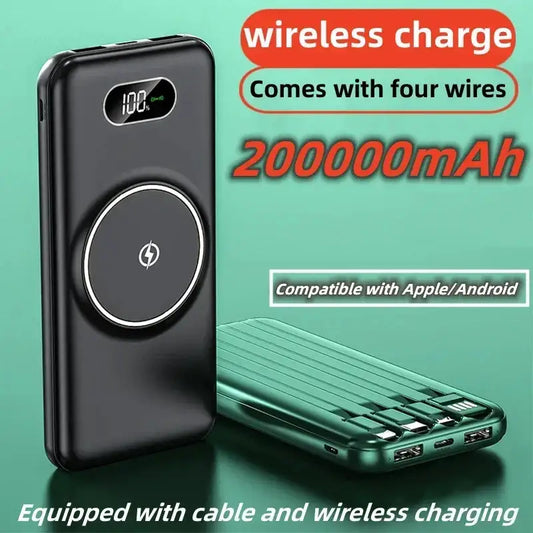 20000mAh Wireless Power Bank – High-Capacity Portable Charger with Built-In Cable and Fast Charging - ShopandTop