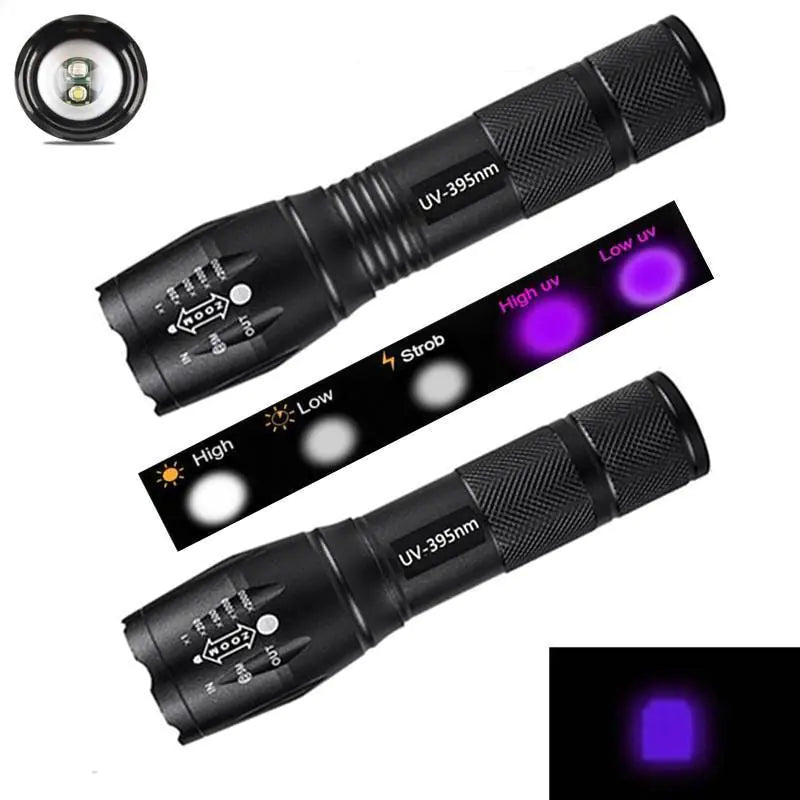 Ultraviolet White Lamp Retractable Flashlight - Dual Lamp Design with Adjustable Beam - ShopandTop