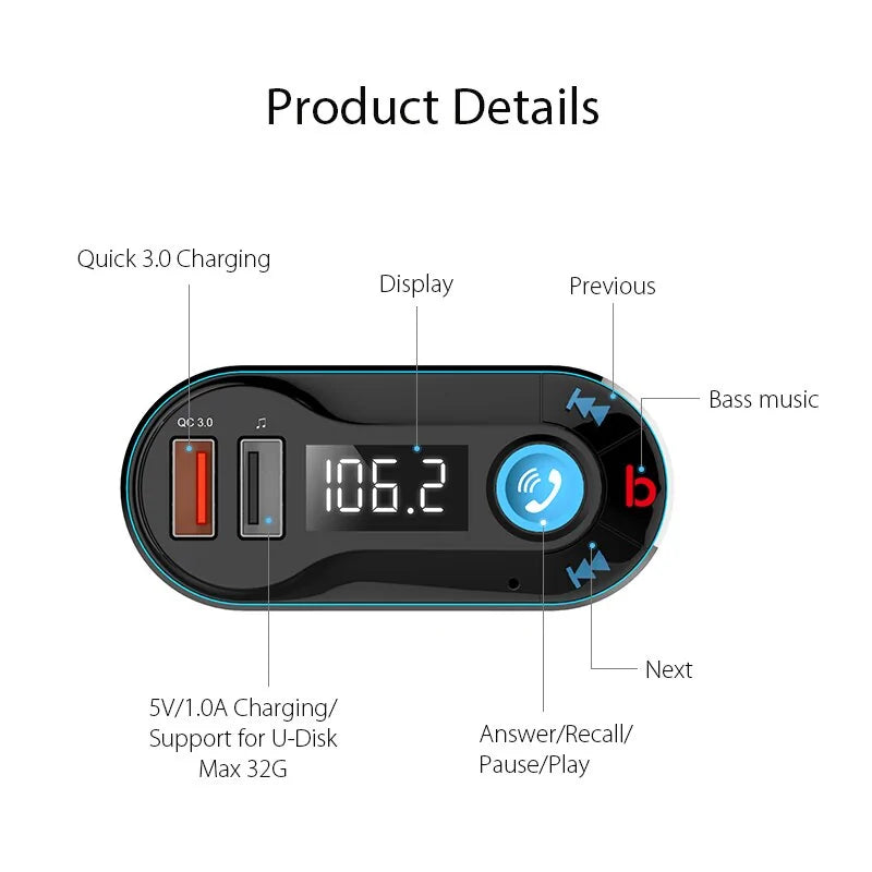 Bluetooth Handsfree Call Car Audio MP3 Player