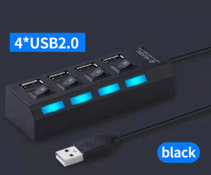 USB Hub 2.0 Multi USB Splitter with Switch - Fast, Durable, Plug & Play