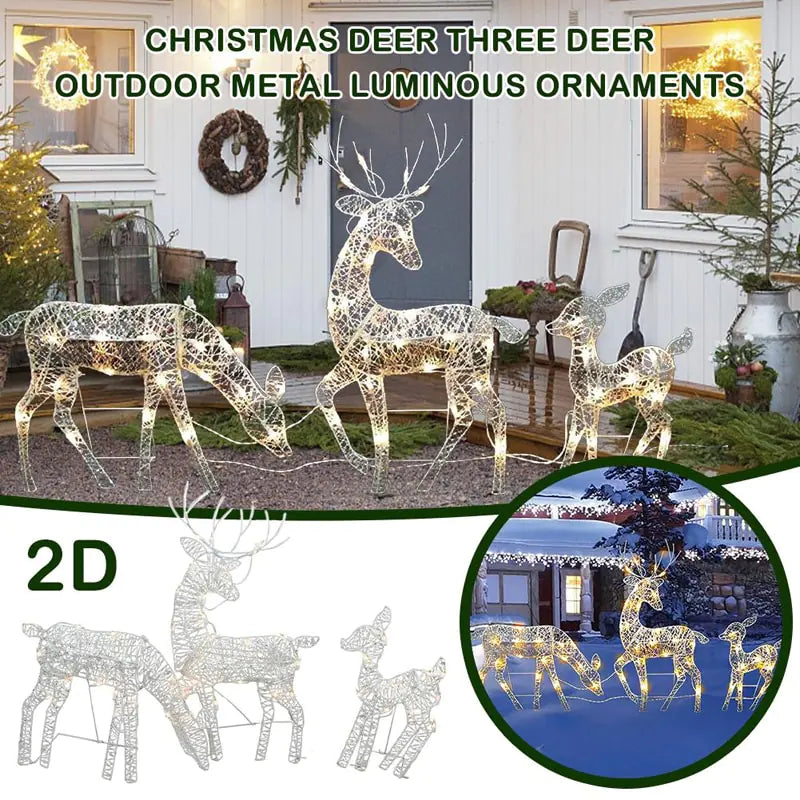 3pcs Christmas Wrought Iron Deer LED Light Glowing - ShopandTop