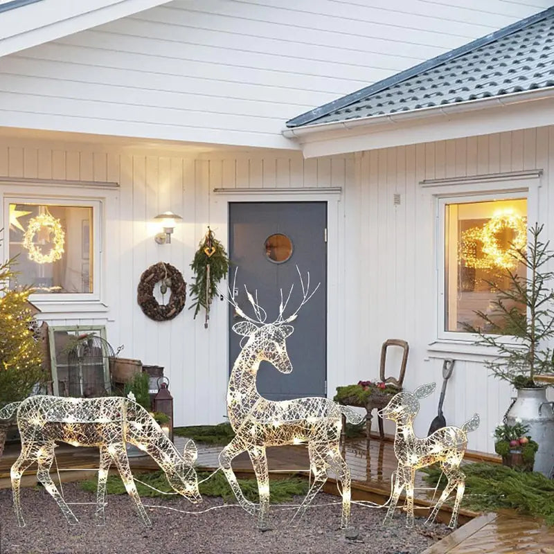 3pcs Christmas Wrought Iron Deer LED Light Glowing - ShopandTop