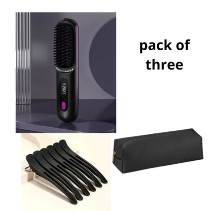 2-in-1 Wireless Hair Straightener & Curler Brush - ShopandTop