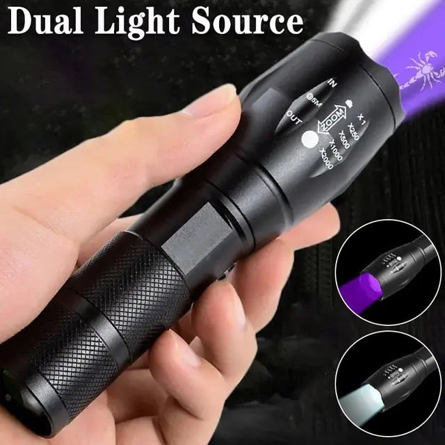 Ultraviolet White Lamp Retractable Flashlight - Dual Lamp Design with Adjustable Beam - ShopandTop