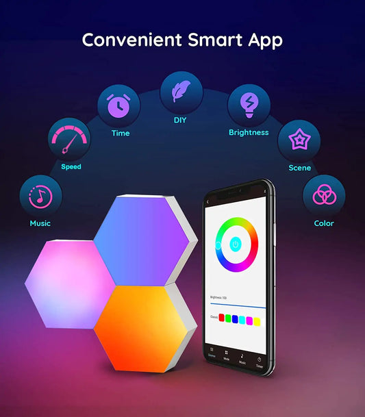 Smart Hexagon Lights – Customizable Modular LED Panels with Smartphone and Voice Control - ShopandTop