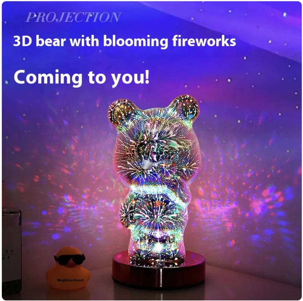 3D Fireworks Glass USB Bedside Lamp - Multicolor Dream Atmosphere Light