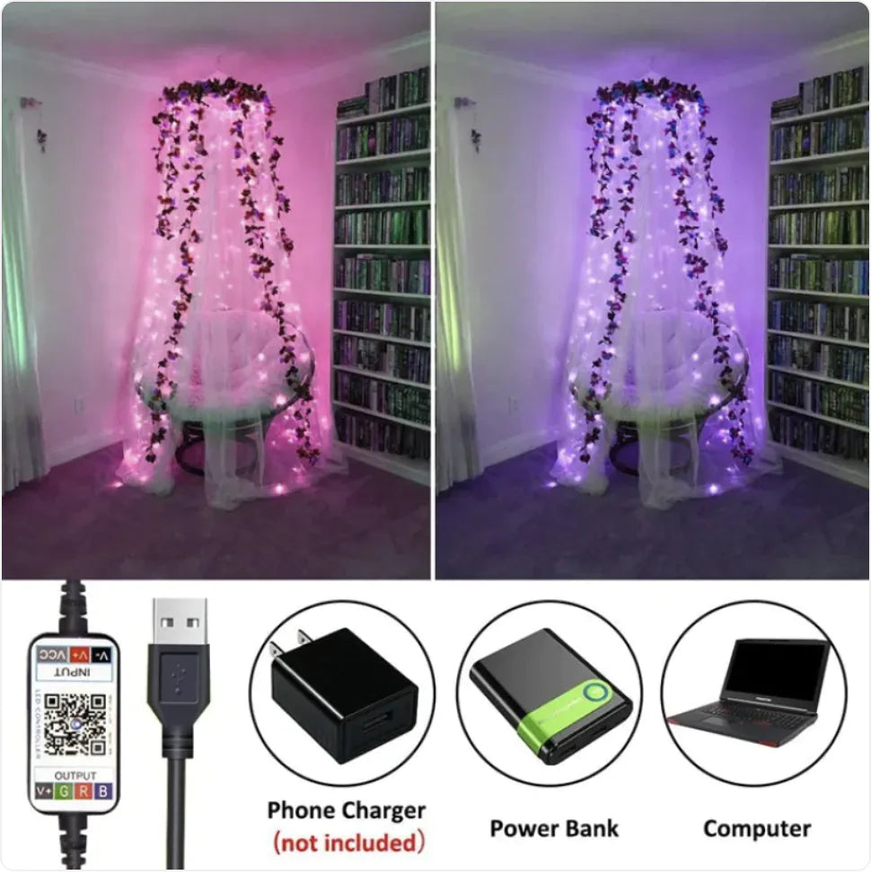 Bluetooth-Controlled LED Copper Wire String Lights with Music Sync - ShopandTop