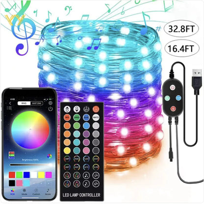 Bluetooth-Controlled LED Copper Wire String Lights with Music Sync - ShopandTop