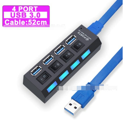 USB Hub 2.0 Multi USB Splitter with Switch - Fast, Durable, Plug & Play