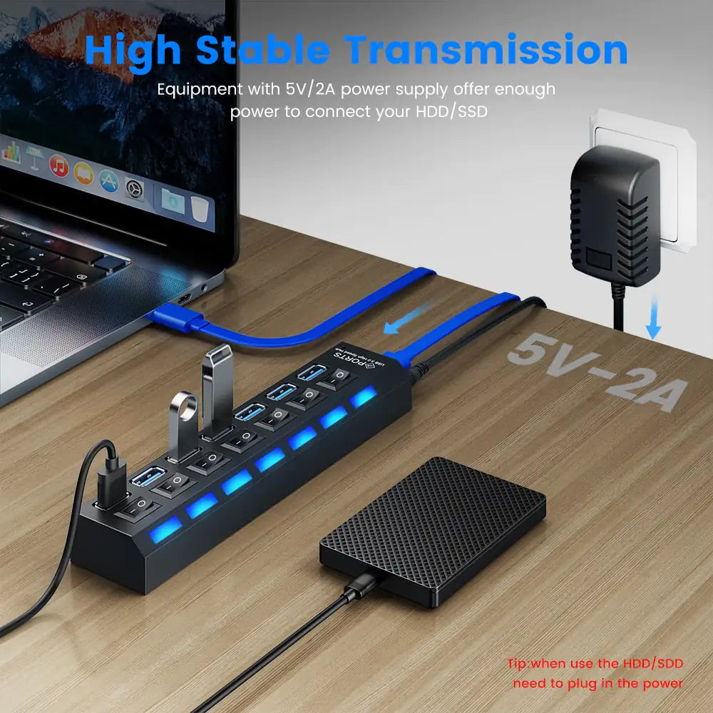 USB Hub 2.0 Hub Multi USB Splitter With Switch - ShopandTop