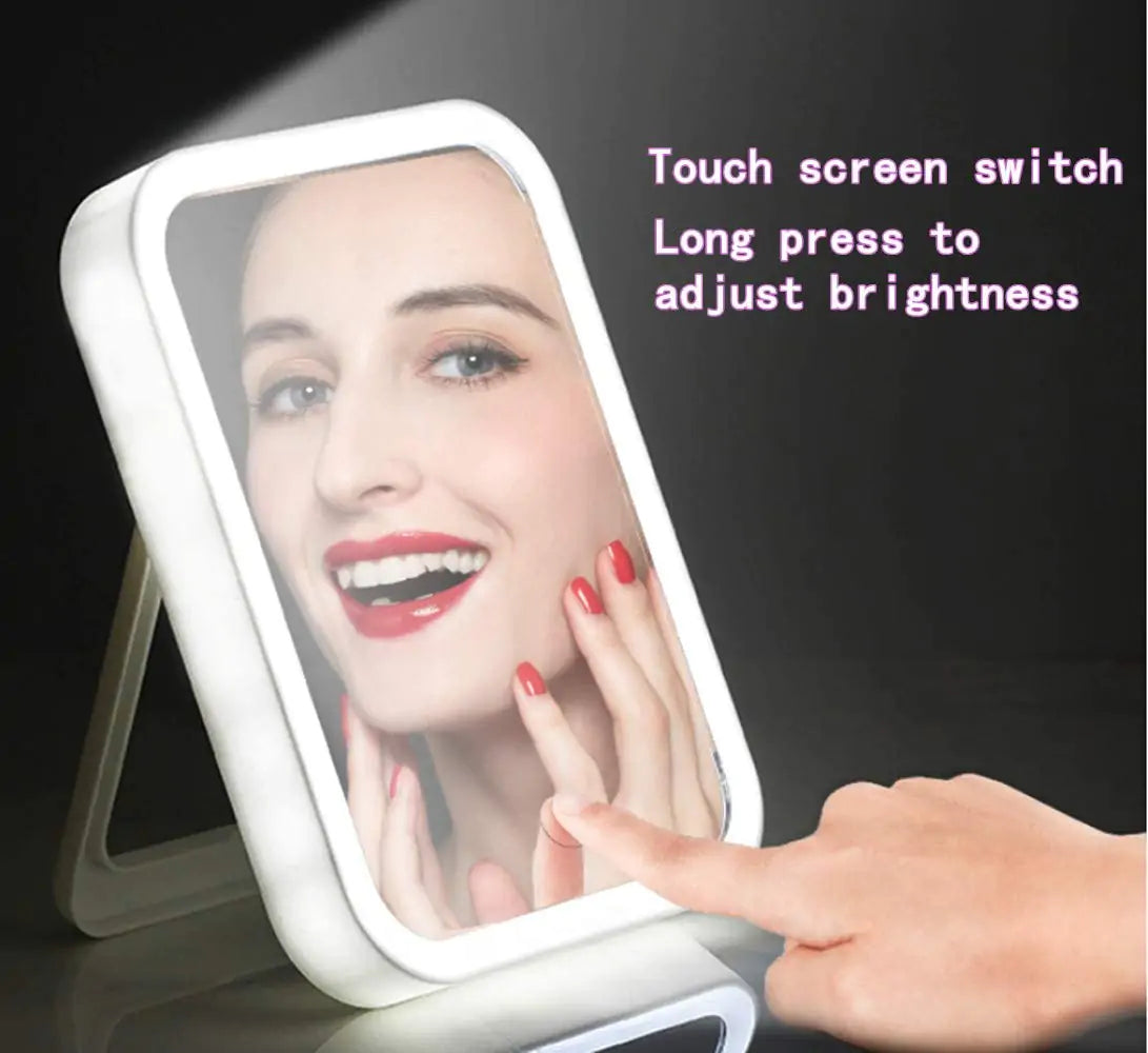 Portable Lighted Makeup Mirror – Touch Screen with Adjustable Brightness and USB Charging Port - ShopandTop