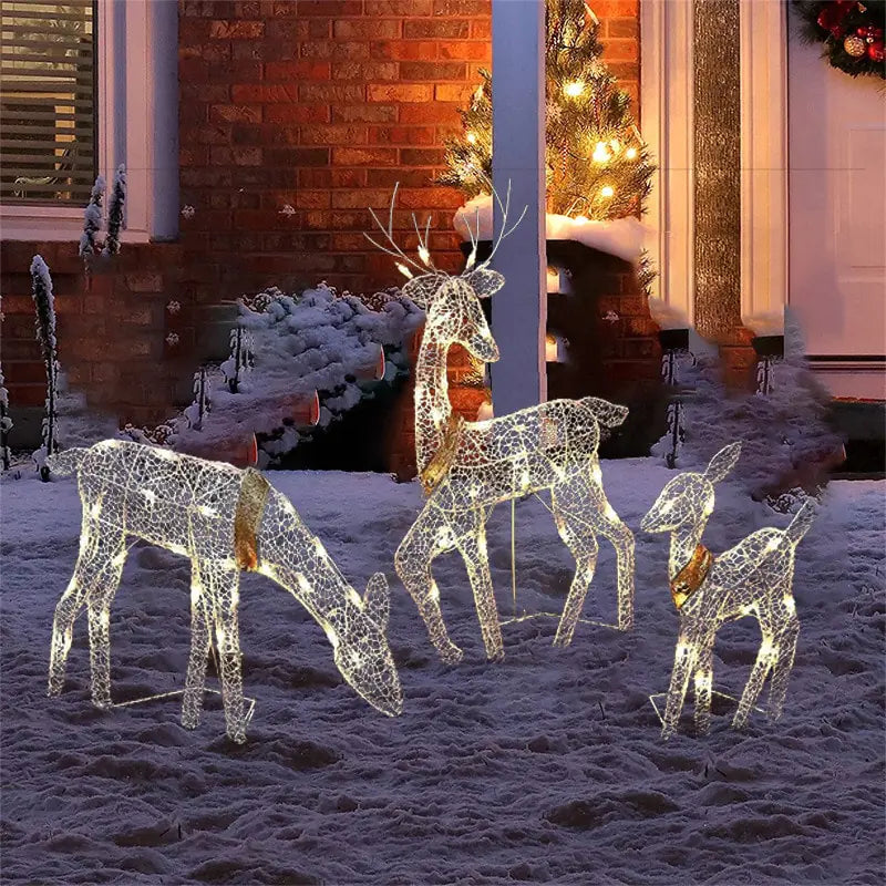 3pcs Christmas Wrought Iron Deer LED Light Glowing - ShopandTop