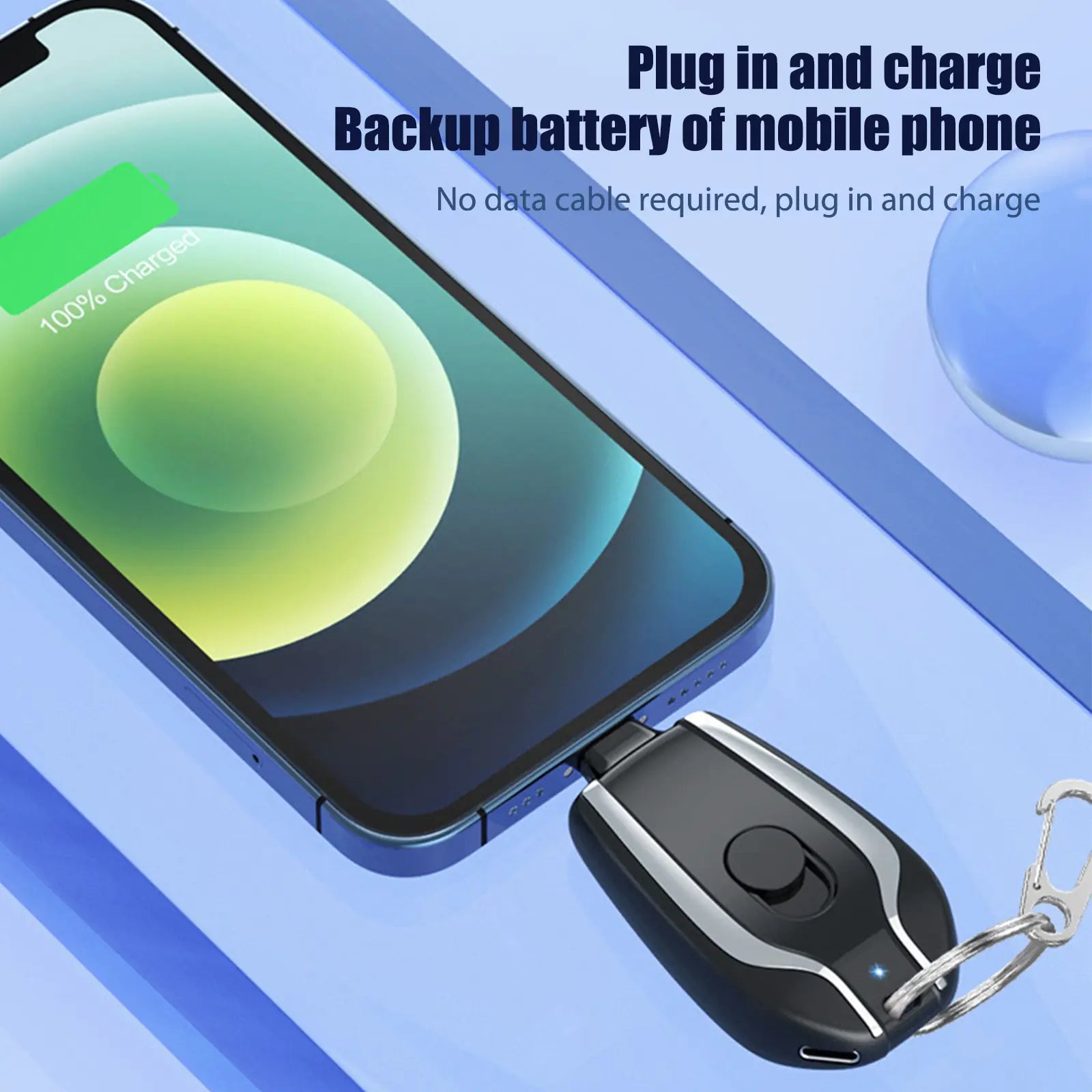 Keychain Emergency Power Bank – Compact, Portable, Waterproof, Wireless Charging, 1500mAh Capacity - ShopandTop