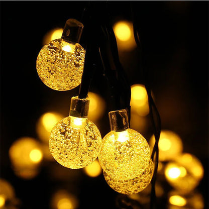 60 LED Solar String Lights - Waterproof Crystal Globe, 8 Modes