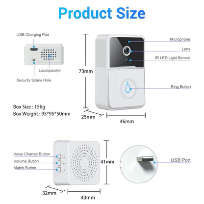 Wireless Security Smart WiFi Doorbell Intercom Video Camera Door Ring Bell Chime - ShopandTop