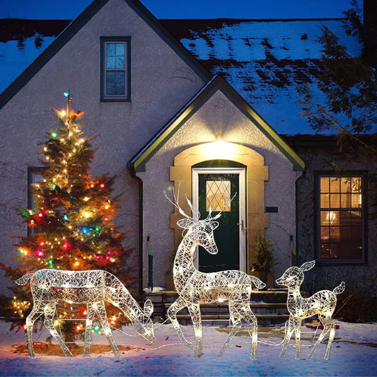 3pcs Christmas Wrought Iron Deer LED Light Glowing - ShopandTop