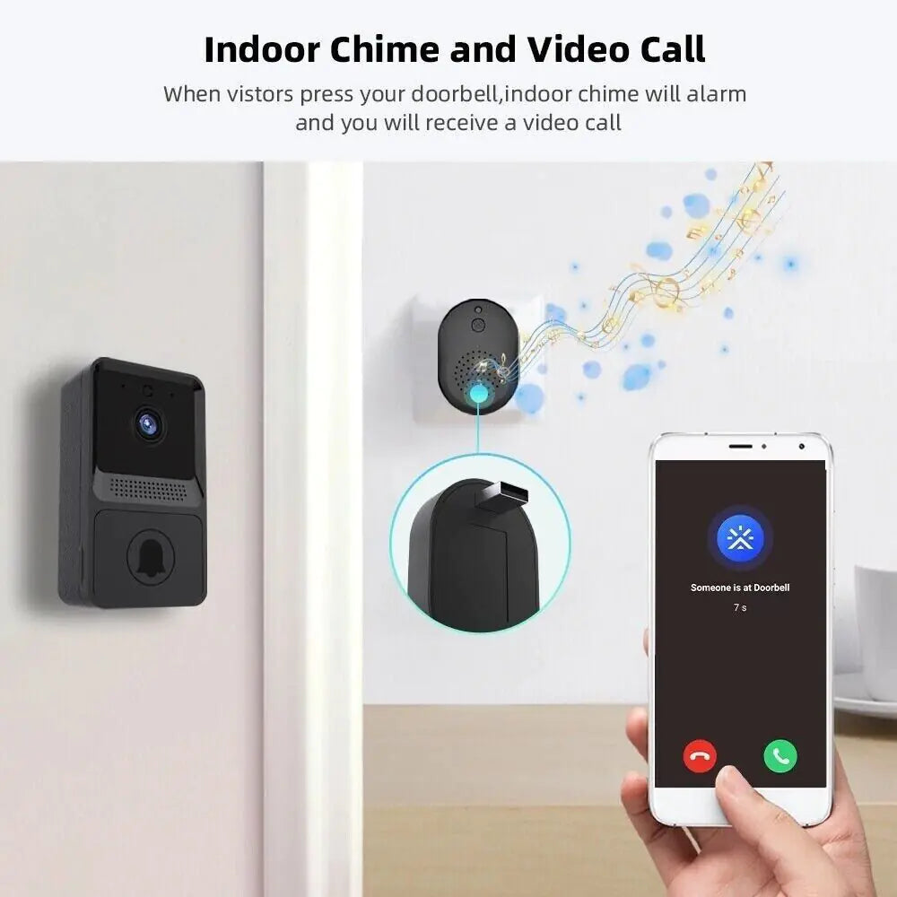 Smart Wireless WiFi Doorbell Camera with Intercom & Chime - Video Ring Bell Security System - ShopandTop