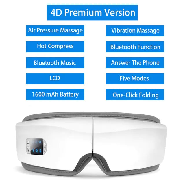 4D Smart Airbag Vibration Eye Massager - Hot Compress with Bluetooth Music - ShopandTop