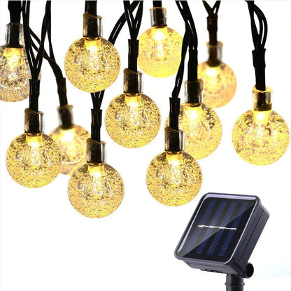 60 LED Solar String Lights - Waterproof Crystal Globe, 8 Modes