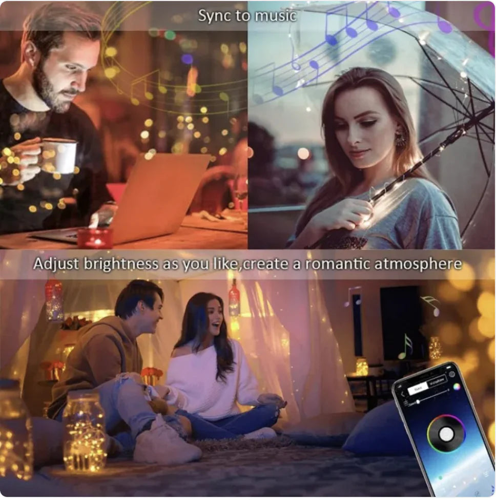 Bluetooth-Controlled LED Copper Wire String Lights with Music Sync - ShopandTop