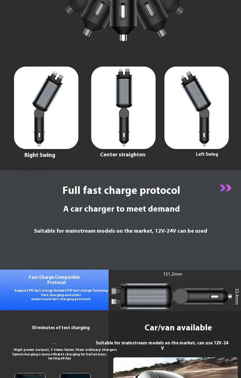 Car Mobile Phone Charger Four-in-one Multi-function Double Telescopic Strip Line